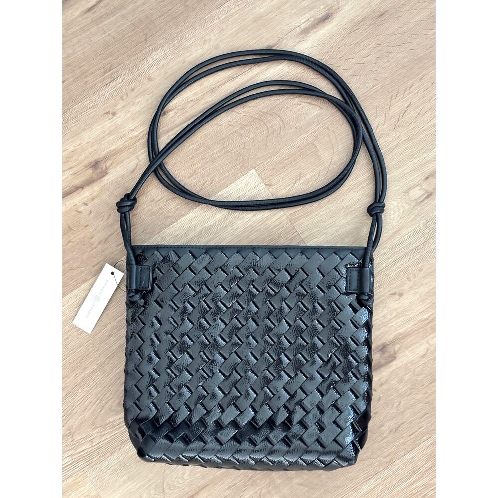 New with Tags Chinese Laundry Woven Black Patent Crossbody Purse Bag
